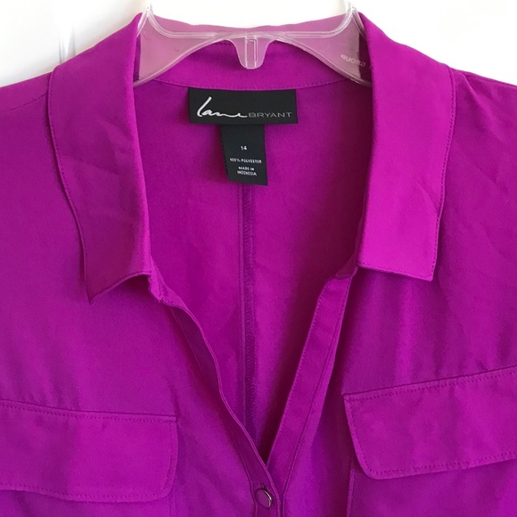 LANE BRYANT Peplum Button Down Blouse Purple Fushia Top Women’s Plus Size 14 1X - Picture 2 of 16